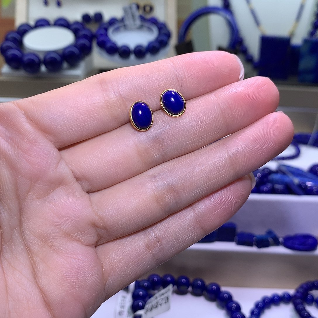 青金石合金天然原矿耳钉