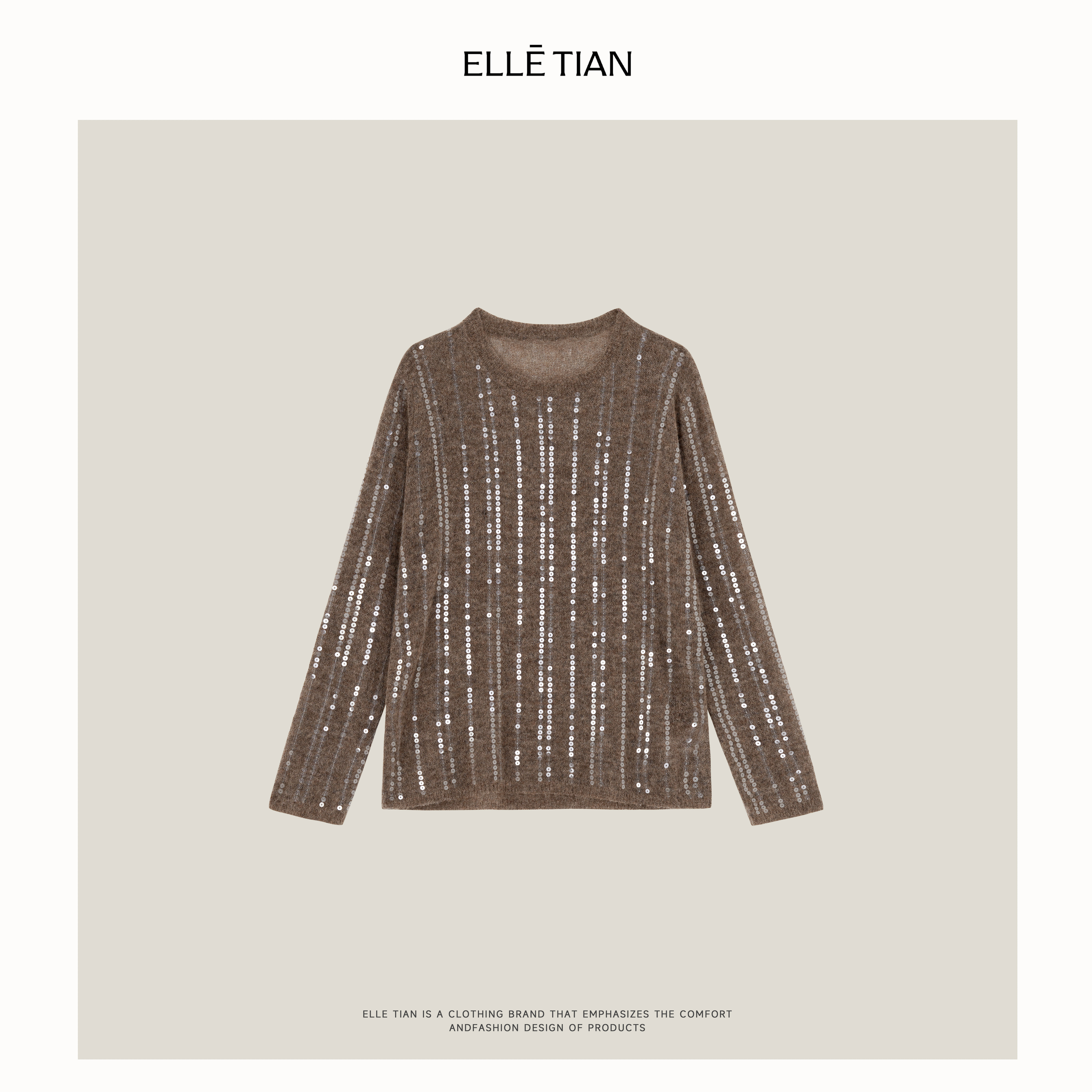 ELLETIAN "光影浮动"羊驼毛 精致亮片圆领毛衣EADM074