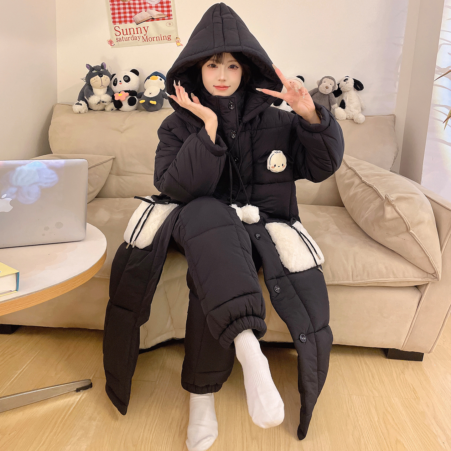 三层夹棉加厚加绒睡袍可外穿冬季睡衣女士宽松珊瑚绒家居服 9039