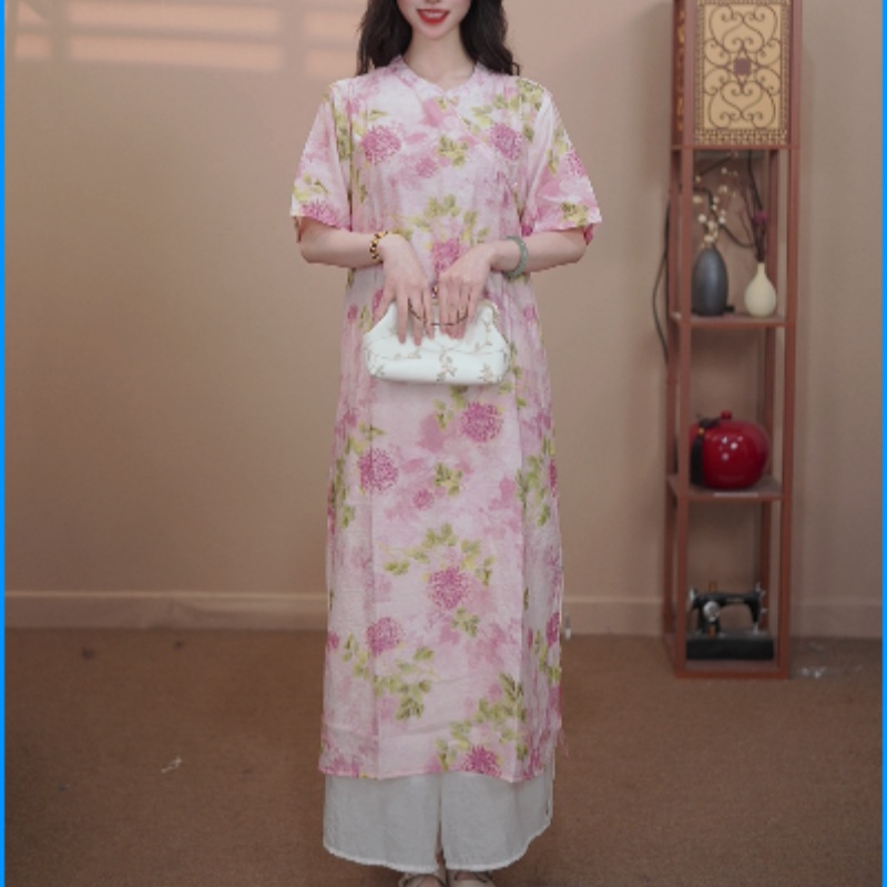 与喆原创【粉黛嫣红】短袖017款国风连衣裙新中式百搭气质显瘦