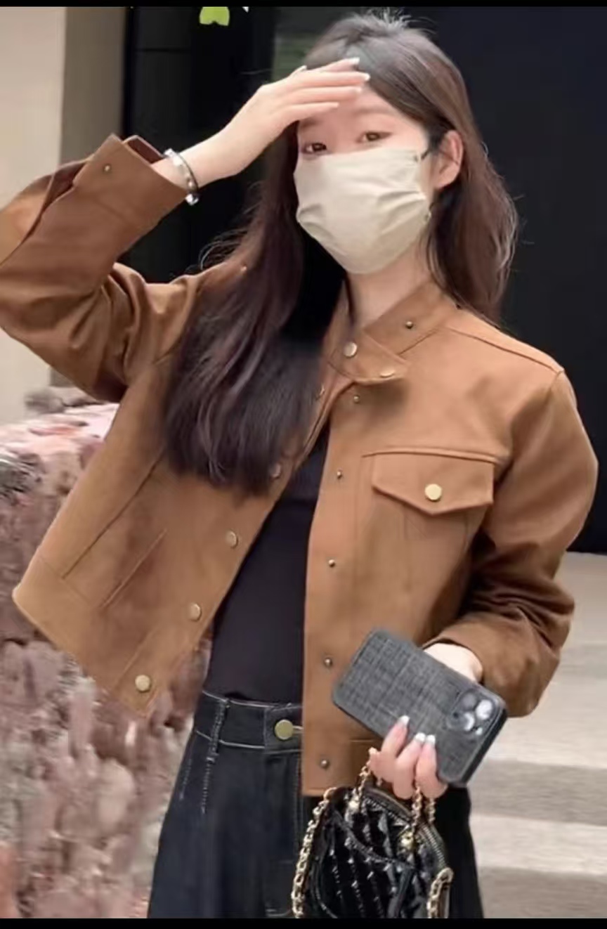 短款麂皮绒外套女春秋新款2025爆款洋气流行小个子高级感夹克上衣