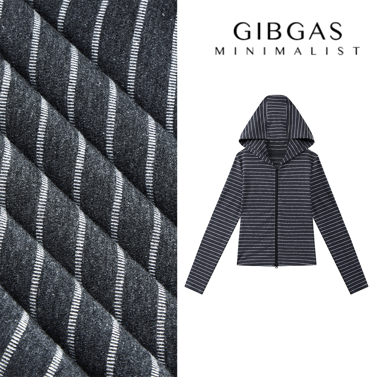 [吉卡思]连帽长袖条纹女修身型外套运动时尚冬款打底