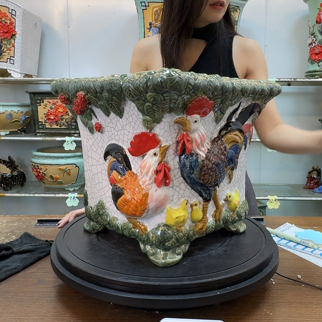 沉***金无花朵石湾盆300手工痕迹有点