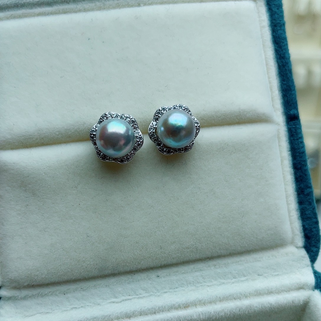 银S925镶嵌海水珍珠耳饰