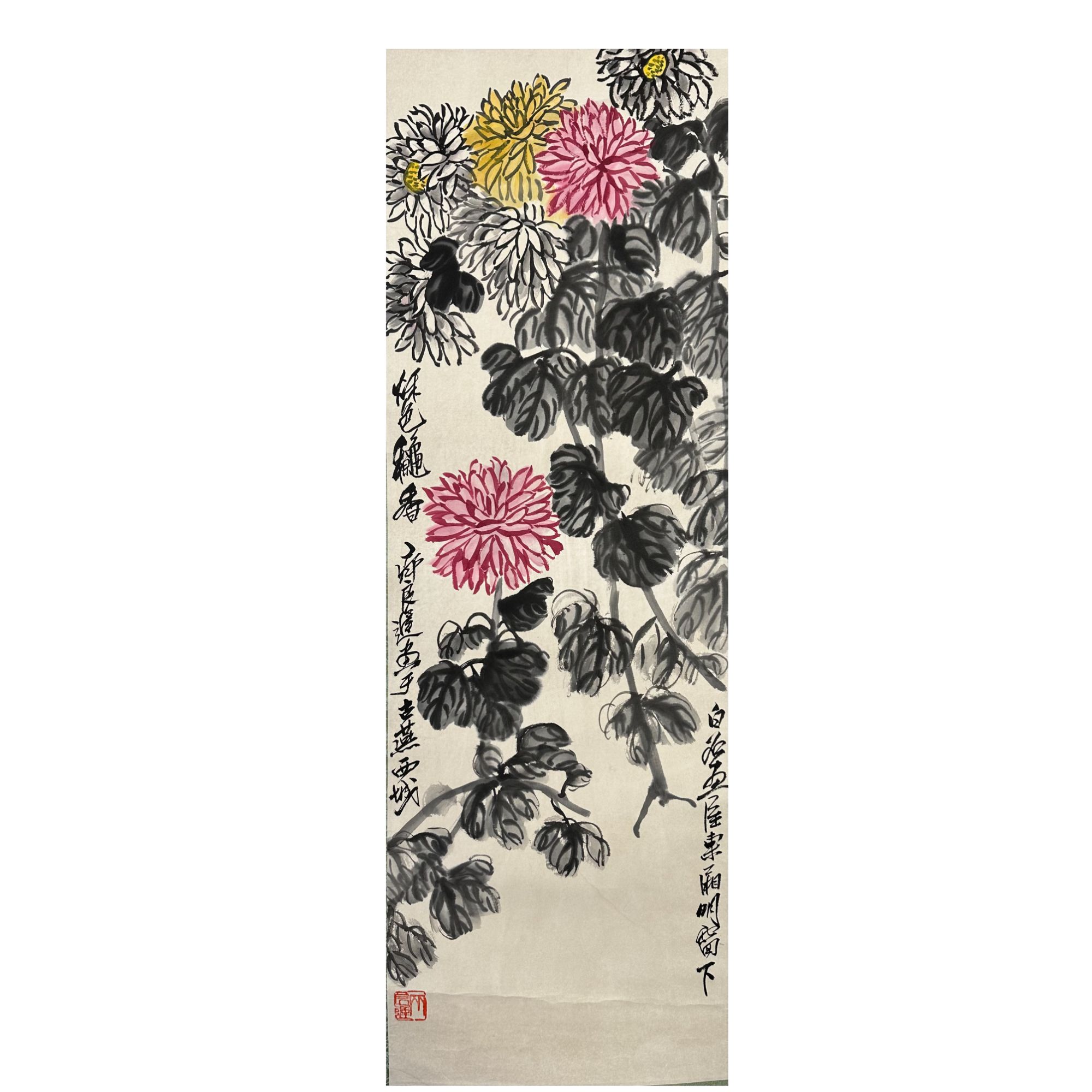 Q-J-1342 齐良迟 花鸟  103cm×36cm 镜心