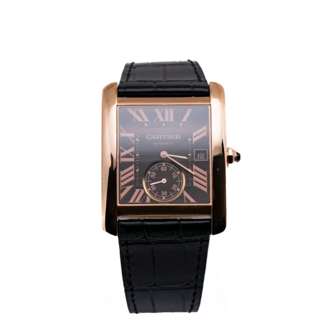 99新 Cartier/卡地亚 坦克W5330002玫瑰金咖盘男士机械表 单表