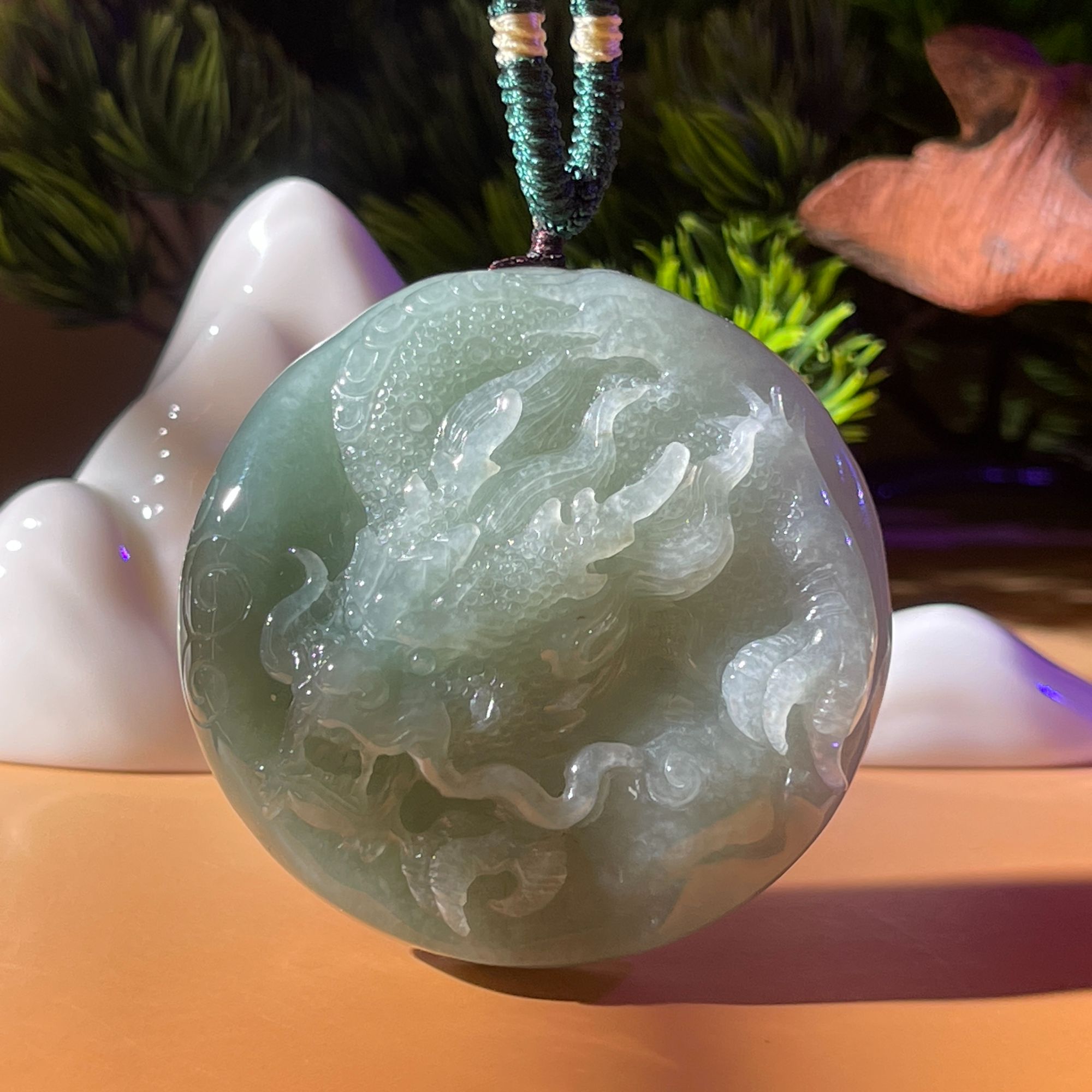 【煌润翡翠】天然缅甸翡翠A货龙牌龙腾四海生肖龙挂件雕刻