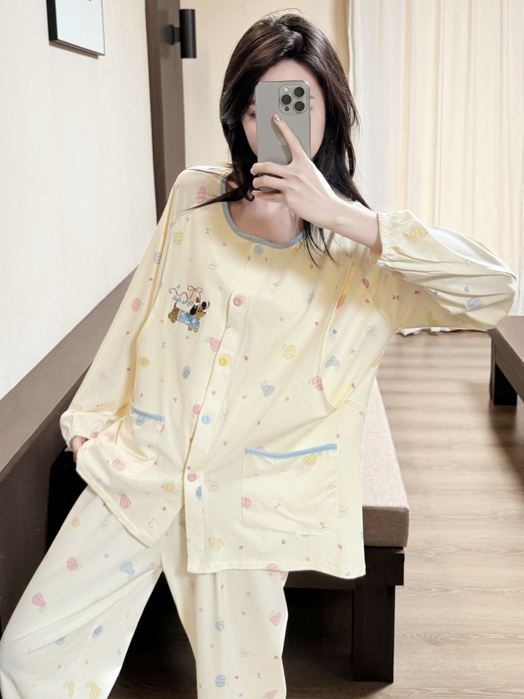 《莫代尔棉夏季带胸垫》月子服产后哺乳睡衣孕妇喂奶住院服家居服