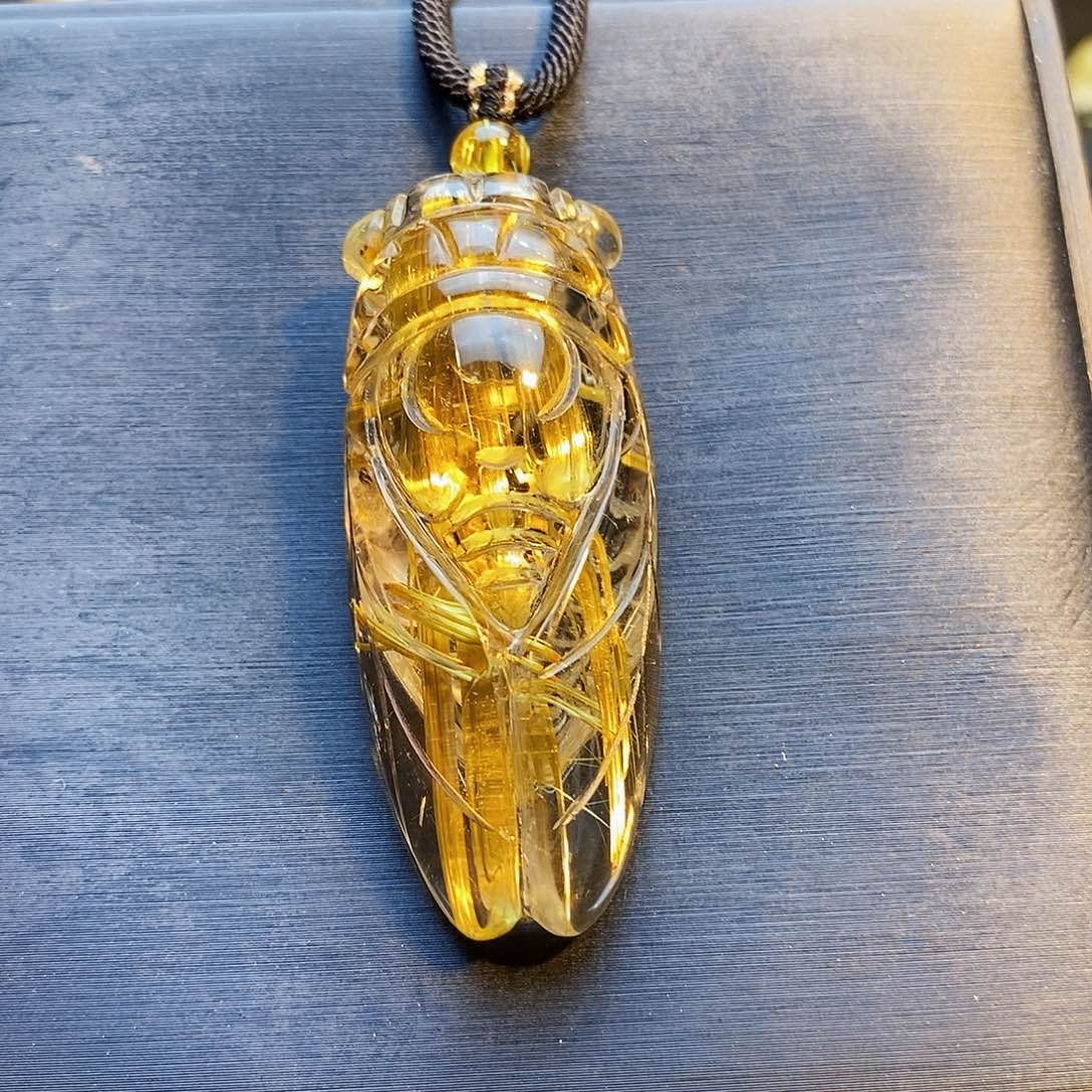 水晶颈饰未镶嵌天然钛晶知了吊坠