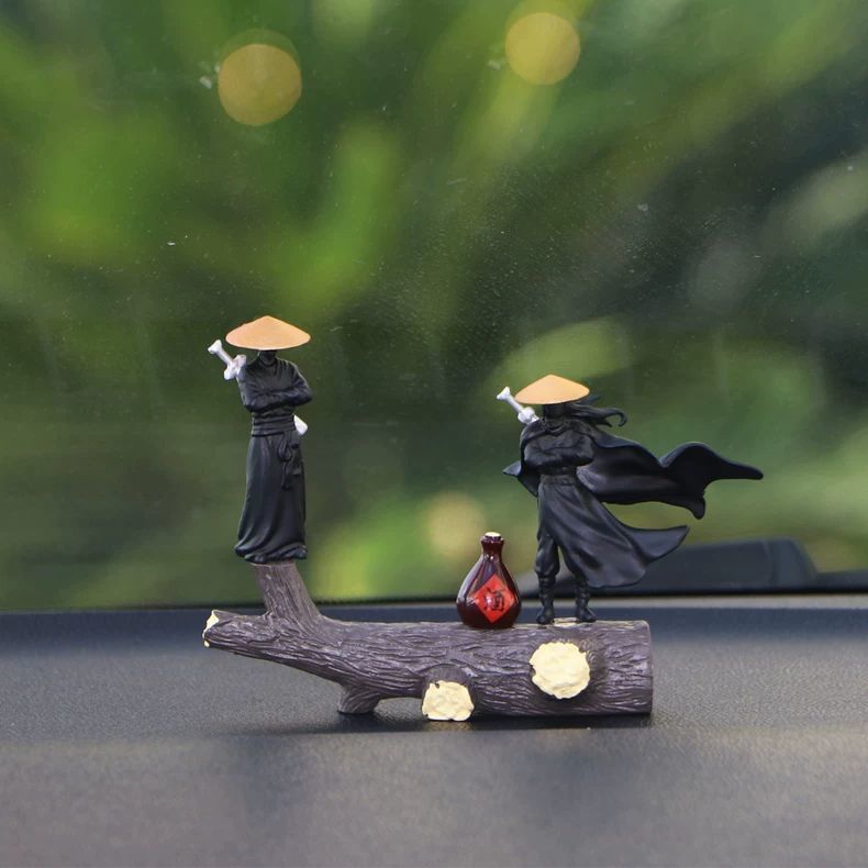 寒江孤影江湖故人汽车摆件古风侠客中控台显示屏车内高级感装饰男