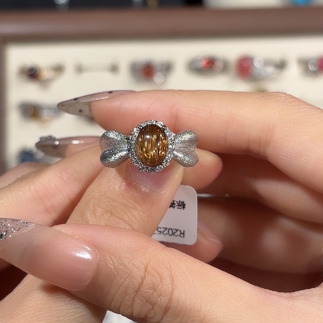 心****戒指银S925镶嵌烟晶