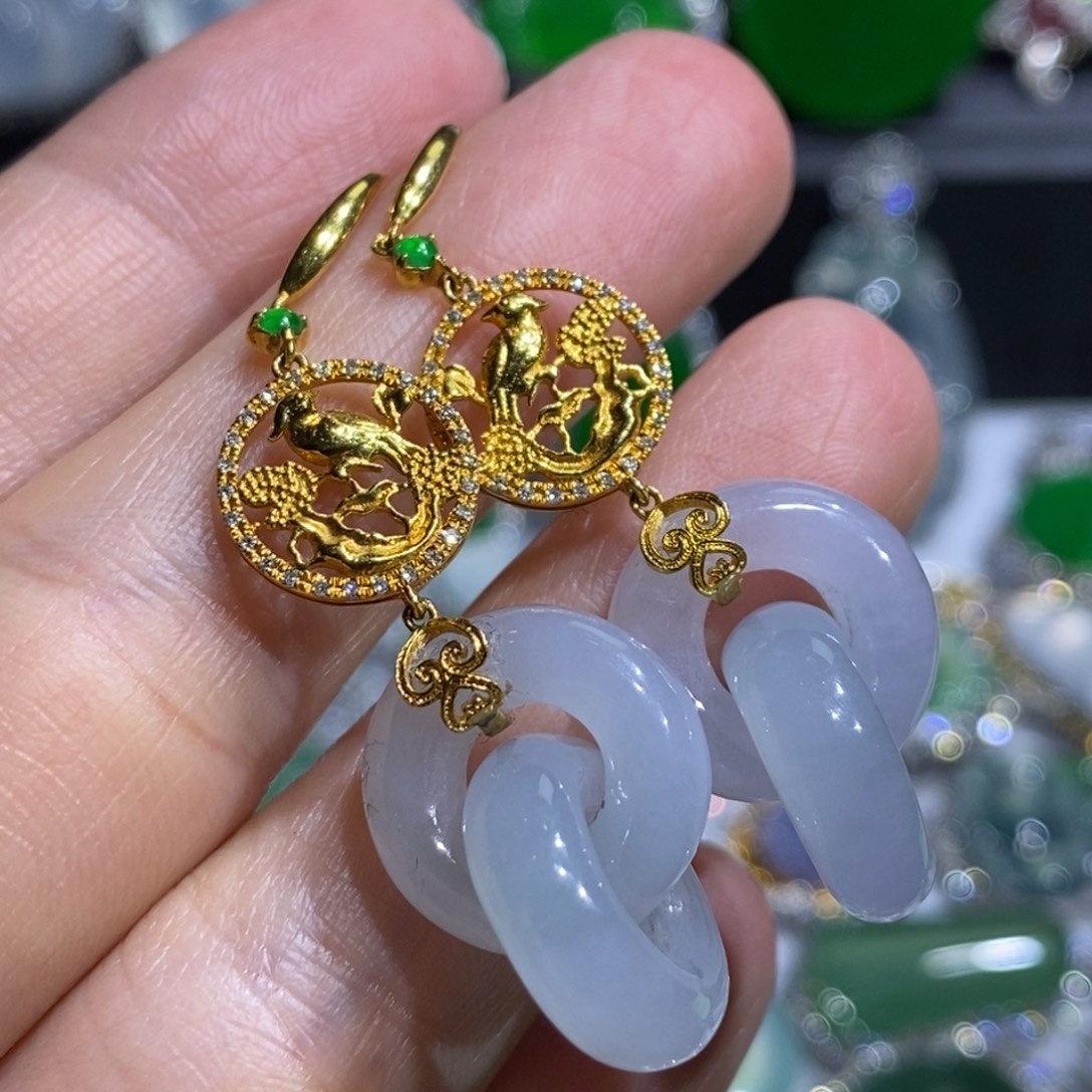 翡翠18K金镶嵌耳饰耳饰