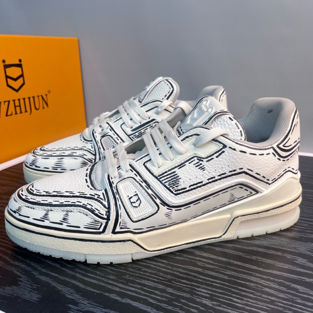 低帮手绘印花板鞋潮鞋运动鞋手绘男士男生时黑白镭射鞋子