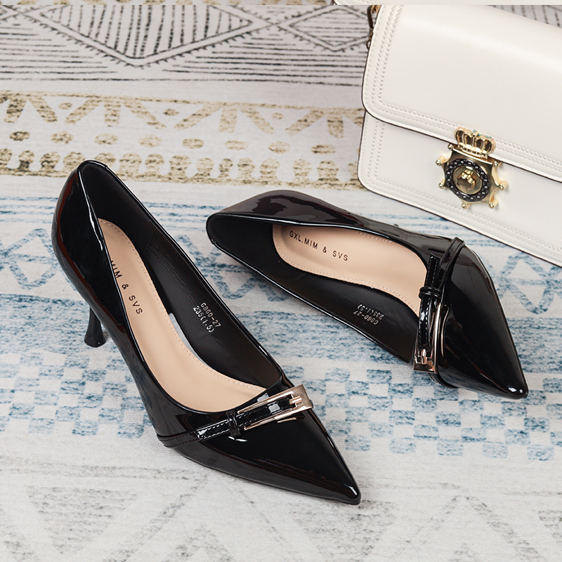 尖头秋细跟高跟鞋防臭黑色高跟鞋单鞋女鞋