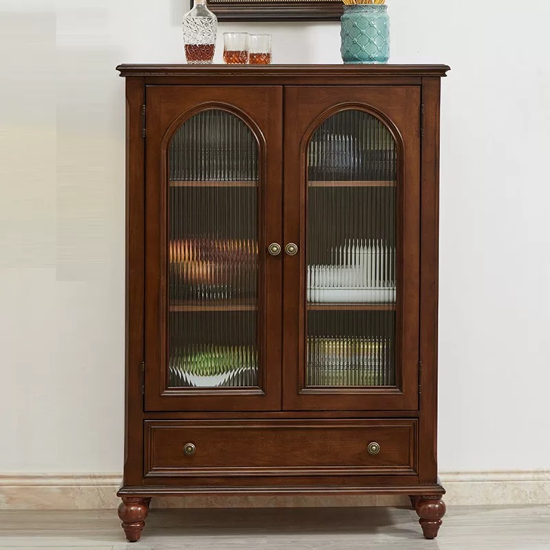美式酒柜电视边柜客厅实木复古沙发边收纳储物小立柜88*40*125