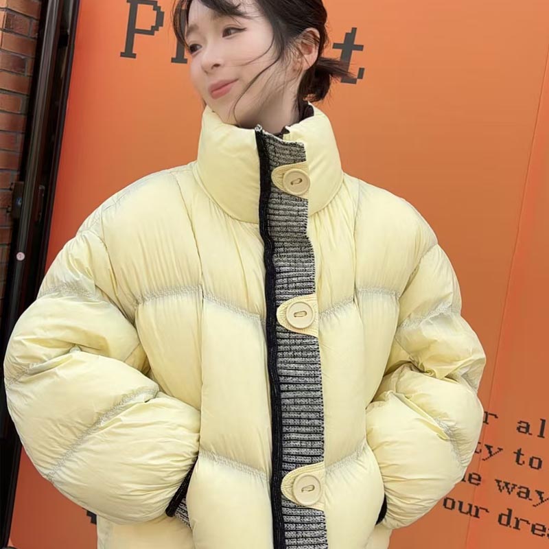 【脏脏巧克力】2025新款半透色染做旧款针织拼接泡泡羽绒服   6159