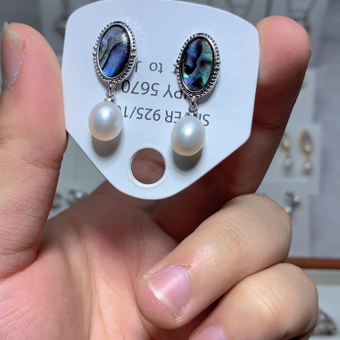 淡水珍珠耳饰银S925镶嵌