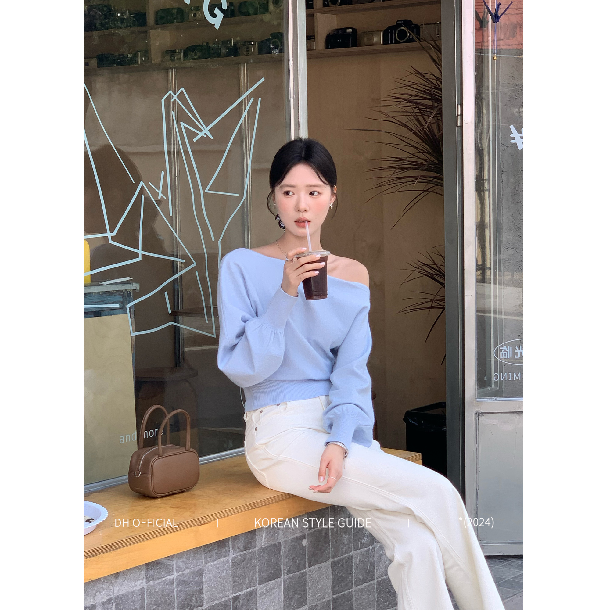 DH OFFICIAL 大花【蓝岛之恋】欧若风早春高级感天空蓝秋装女毛衫