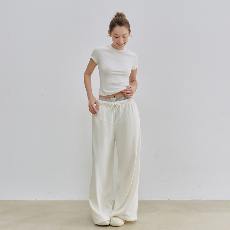 EVISTUB 棉混纺舒适透气慵懒休闲阔腿直筒可束脚运动瑜伽长卫裤女