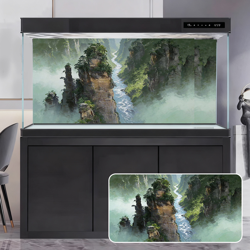 高清3D立体鱼缸背景贴纸水族箱专用造景装饰静电贴
