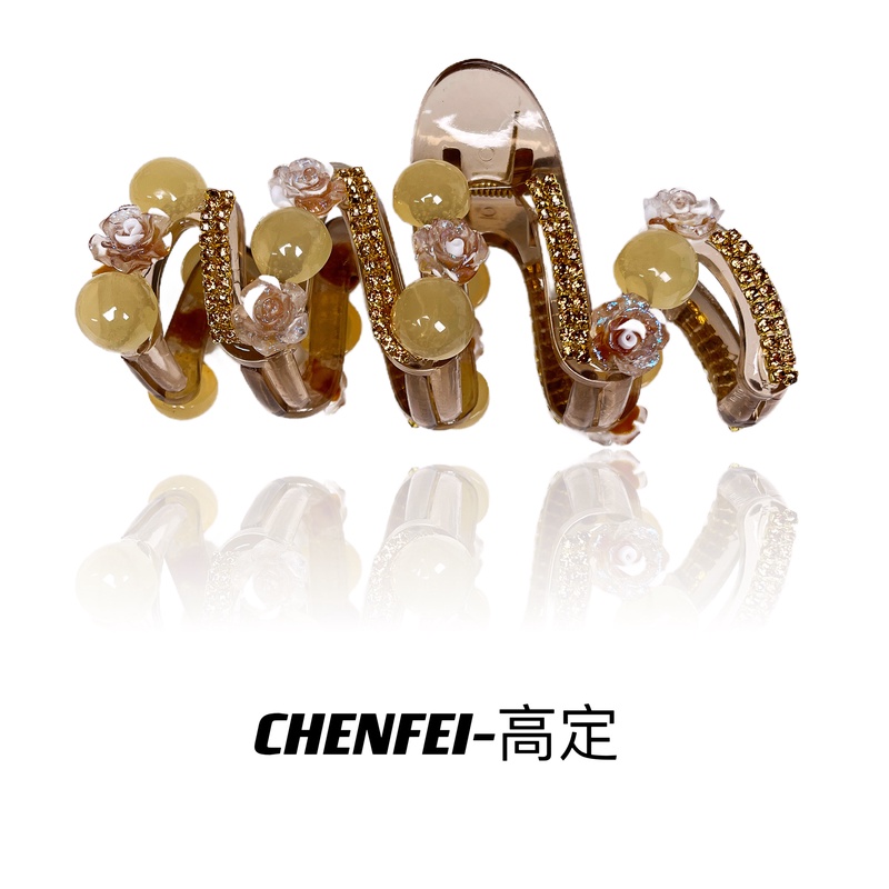 A约11cm高级感玫瑰花波浪抓夹女大号盘发夹鲨鱼夹百搭头饰1267