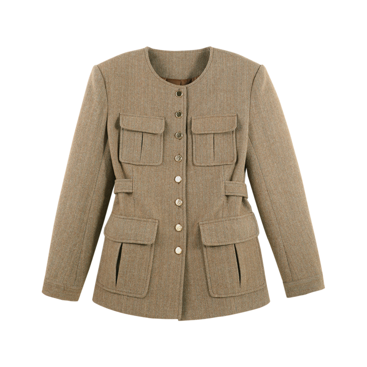 2025冬季新款复古风纽扣收腰圆领毛呢短外套HBZW800107