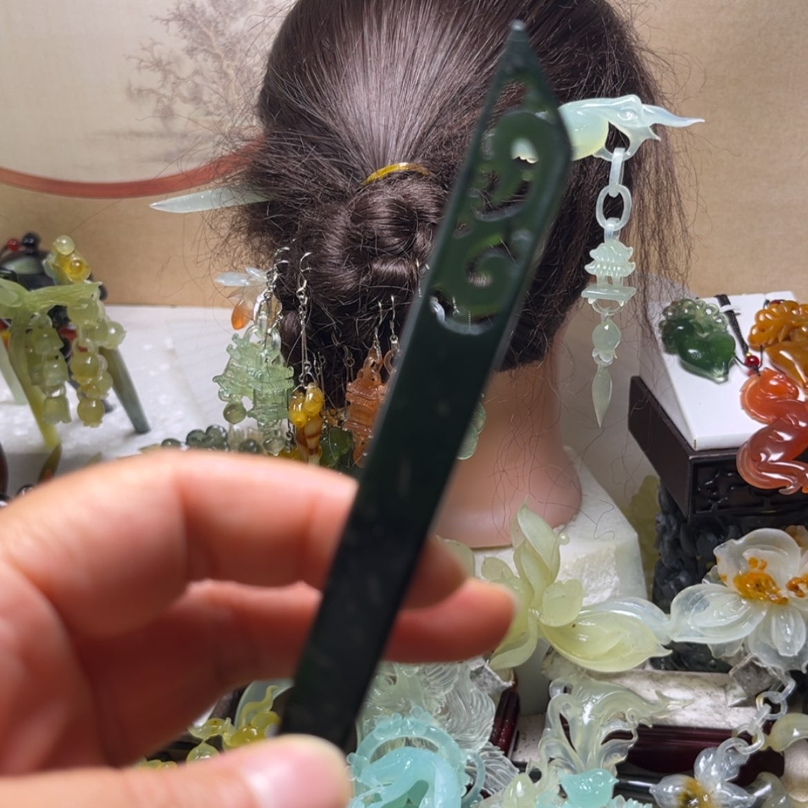 【闪购商品】合金蛇纹石玉发饰
