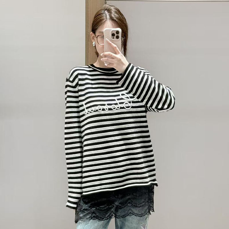 【现货】CLOSOUL设计师25冬季设计师新品条纹拼接羊绒衫圆领秋冬