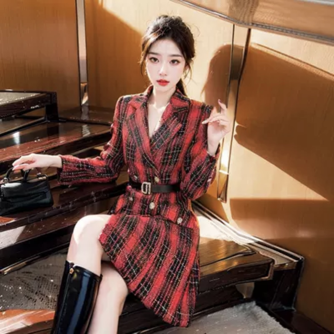 XL秋冬气质小香风时尚设计师中长款LZ114