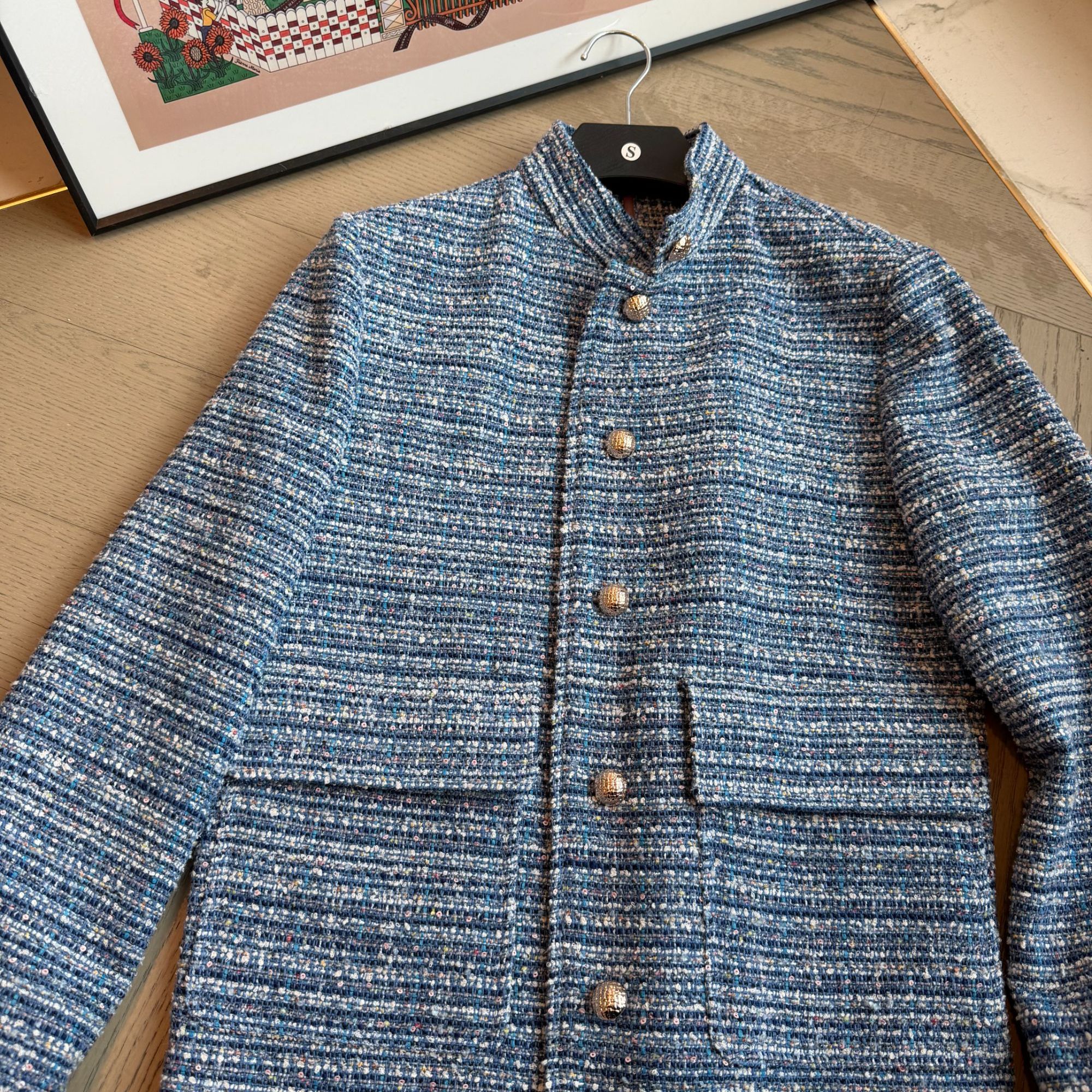 WAN2高定 意大利老钱L*P定制面料羊毛粗花呢国风外套西装女