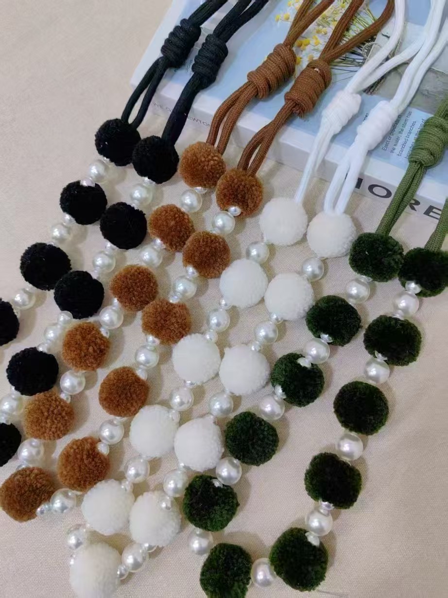 小清新可爱珍珠毛球窗帘绑绳挂钩款磁吸款四色可选泰迪绑带