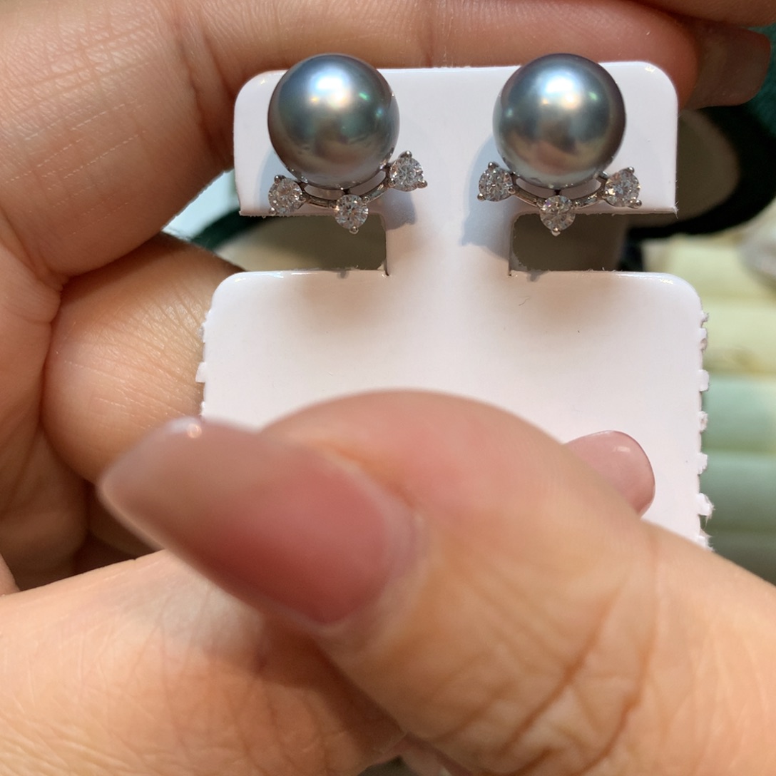 海水珍珠耳饰银S925镶嵌