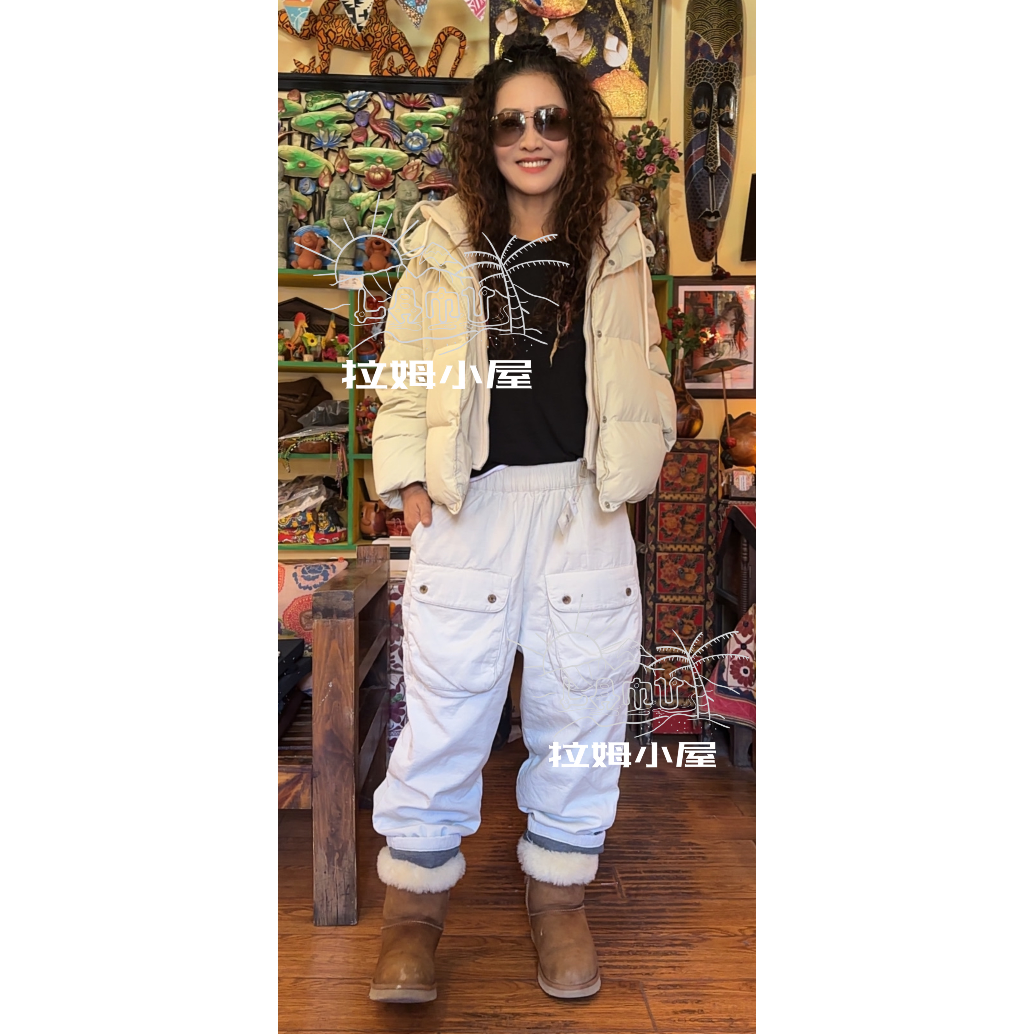 拉姆小屋 冬季新品 多色格子加棉四个口袋休闲裤 韩国制造