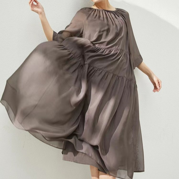 桑蚕丝春夏氛围感连衣裙飘逸大摆时尚显瘦女装