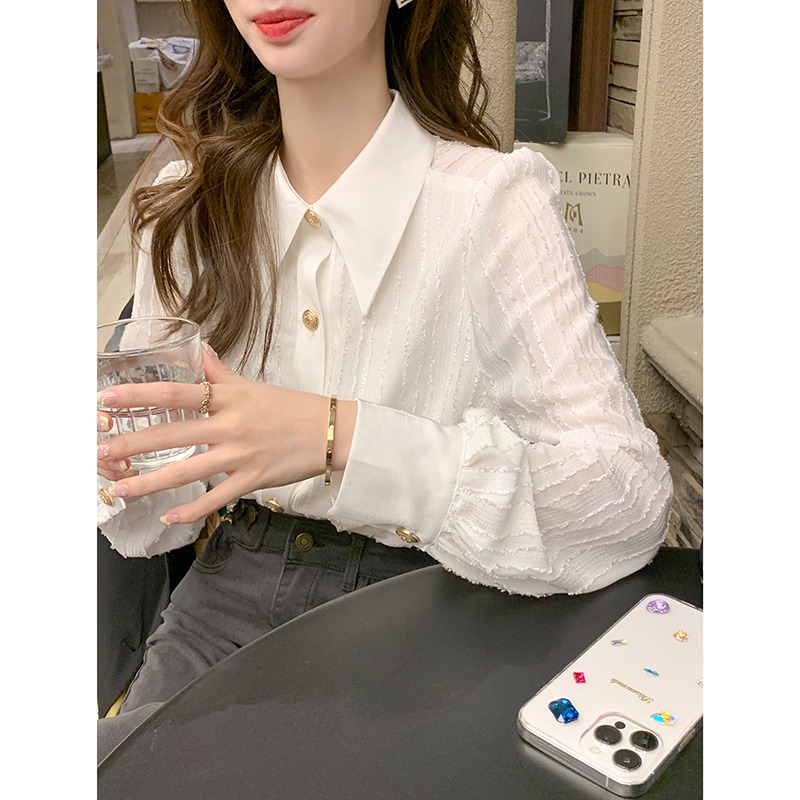 （全额运费补贴）法式白色长袖衬衫女装春夏外穿设计感休闲衬衣上衣