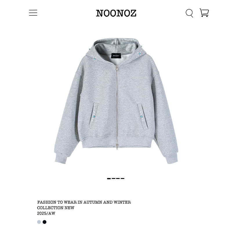NOONOZ美式中性风潮牌Boxy重磅开衫连帽卫衣男春季情侣双拉链外套
