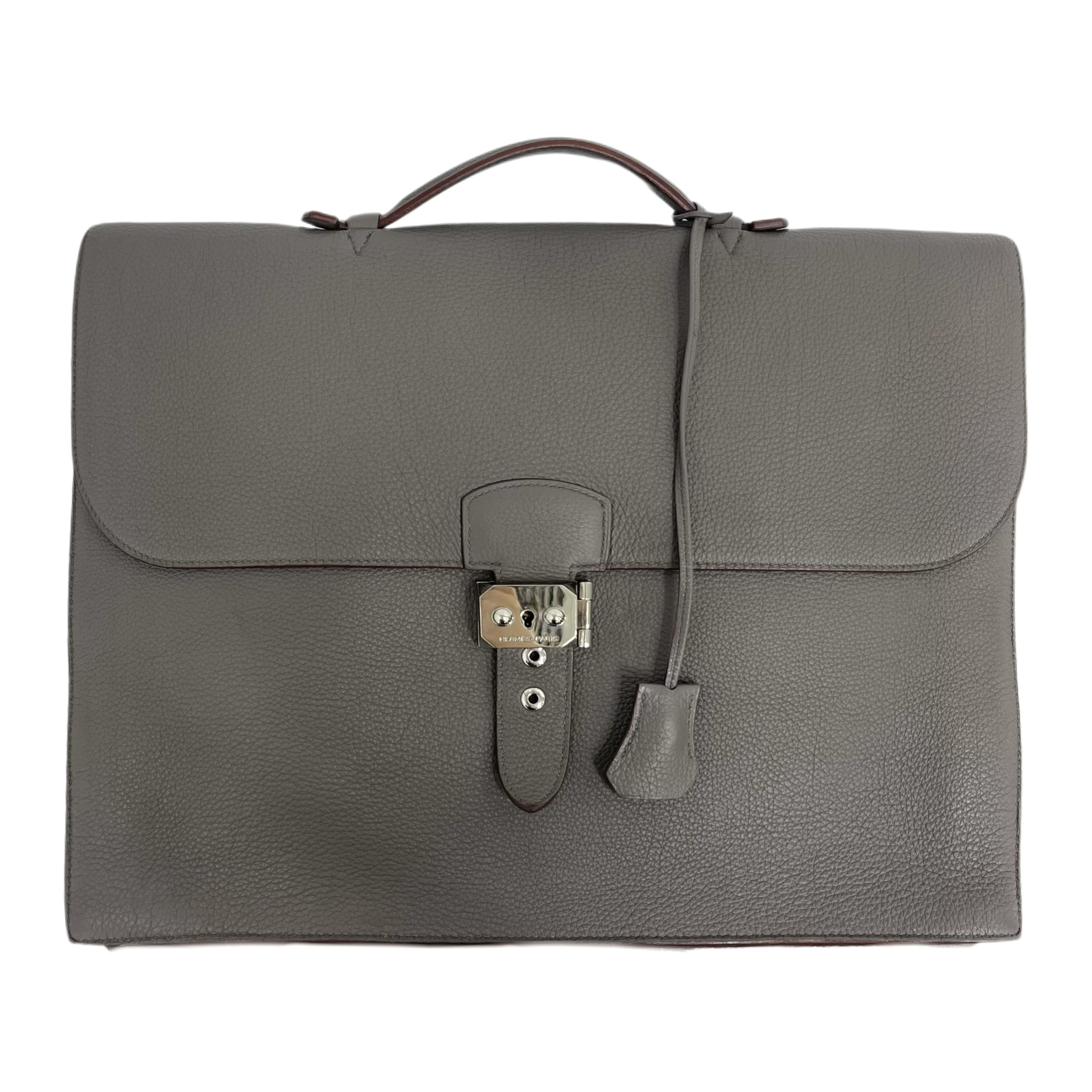 99新 Hermes/爱马仕 97新Sac a depeches深灰色银扣手提公文包 