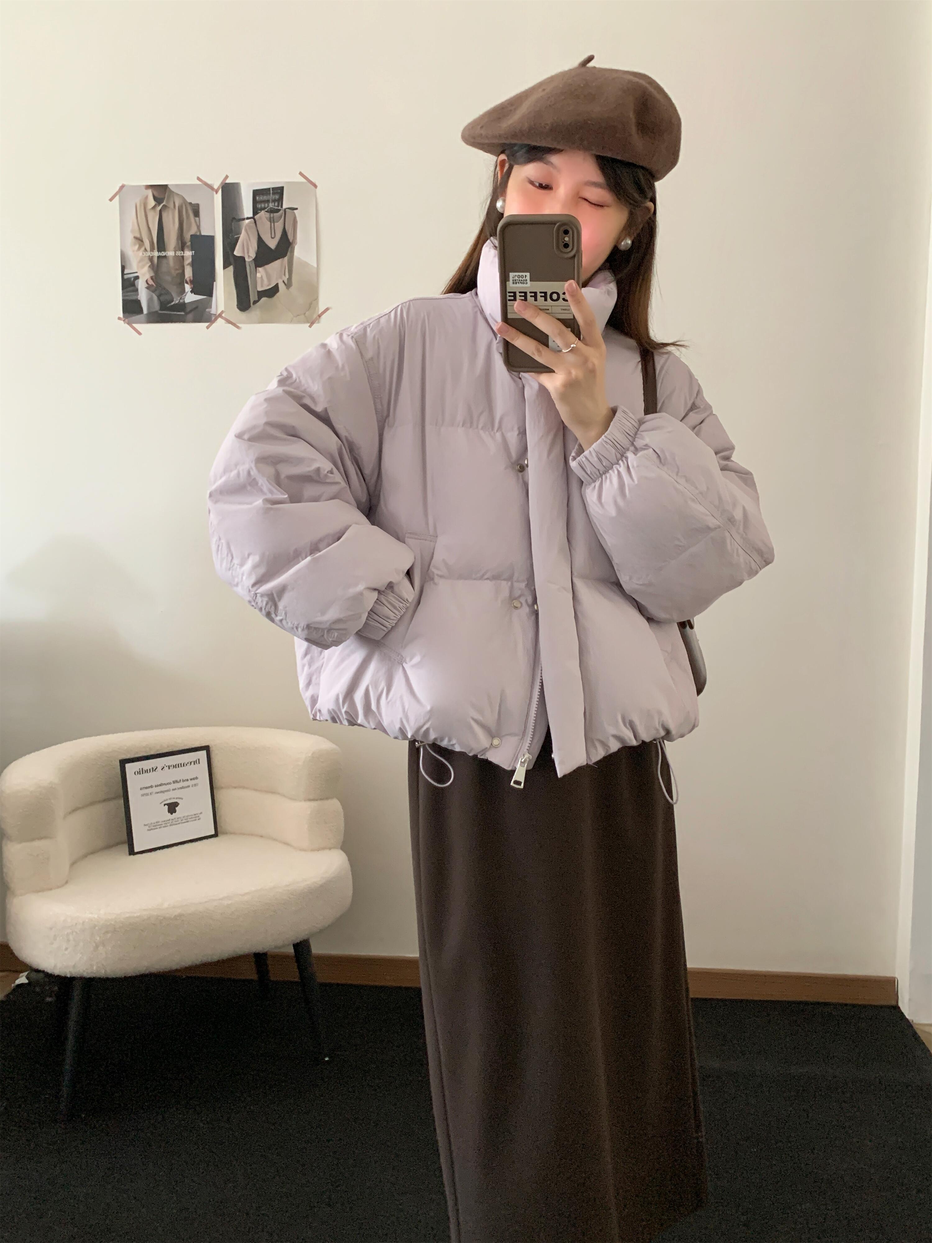 2025秋冬新款韩版小个子短款羽绒服女立领下摆可收缩加厚羽绒外套