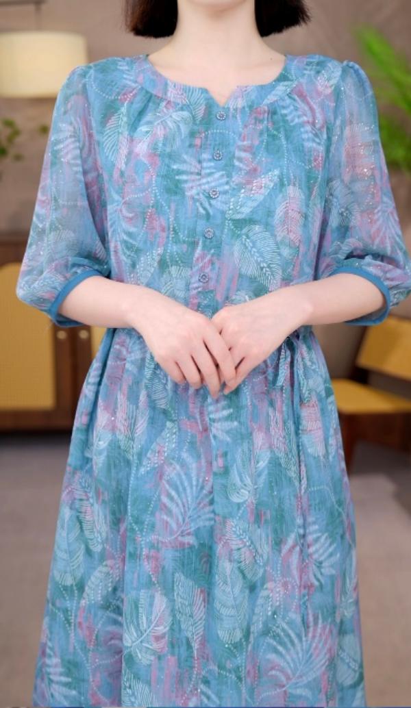 新款显白高级感华夫格优雅连衣裙21099