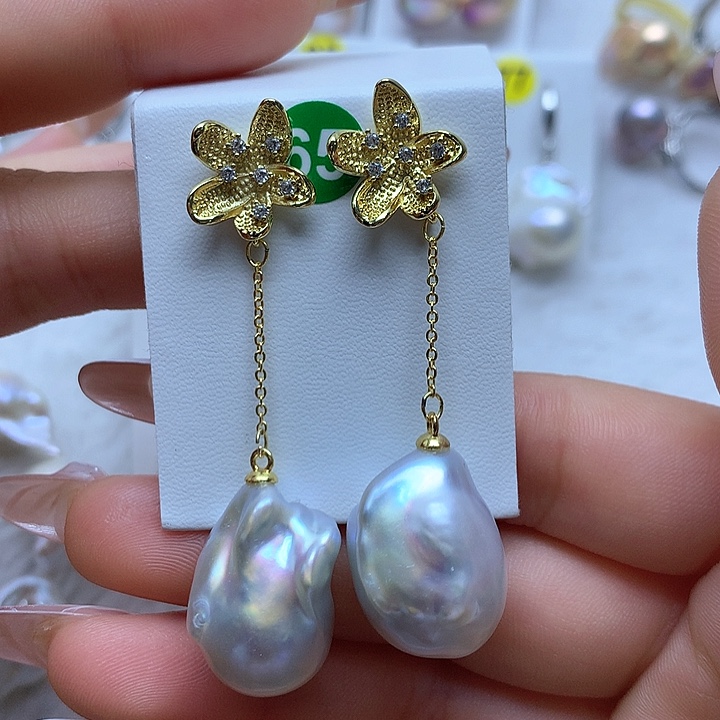 淡水珍珠耳饰银S925镶嵌