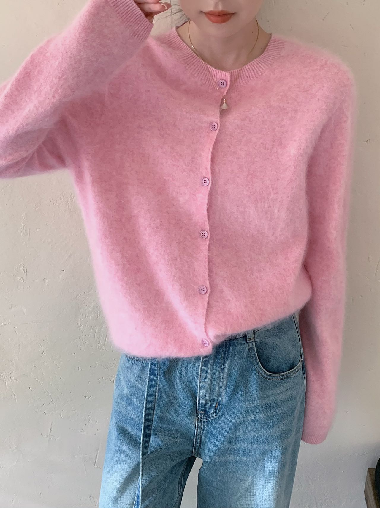 L3女士圆领拉毛拉绒开衫