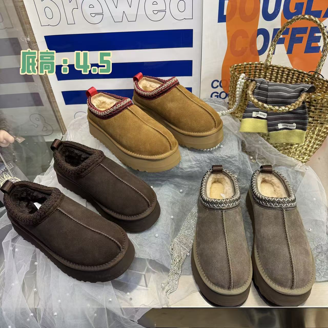 专柜同款民族风洋气小半拖雪地靴 4.5厘米厚底隆丰皮毛2553H