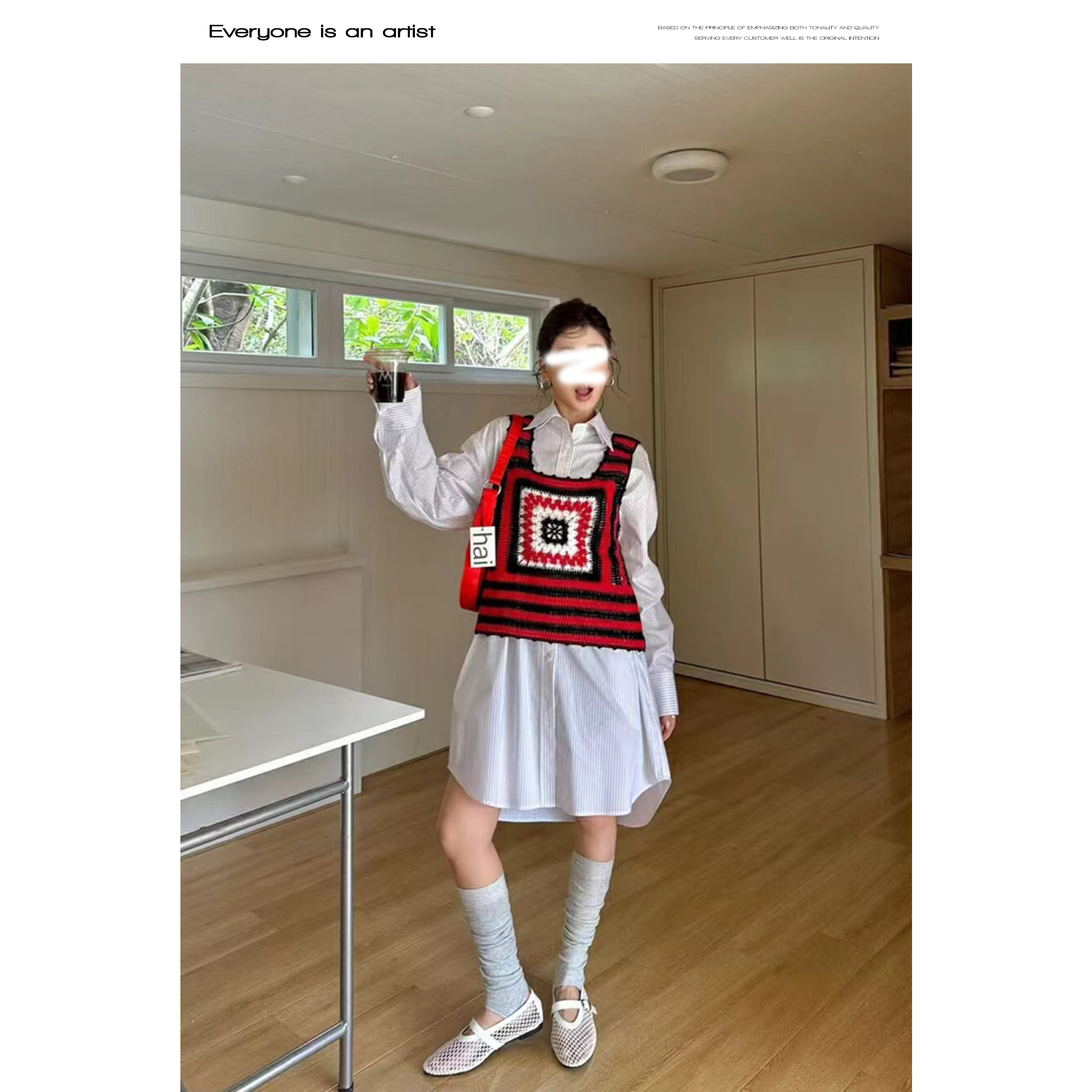 88795【套装】简约休闲衬衫+针织马甲两件套