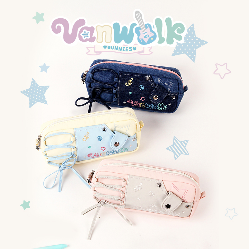 VANWALK happy band开学指南学生便携文具袋简约拉链大容量铅笔袋