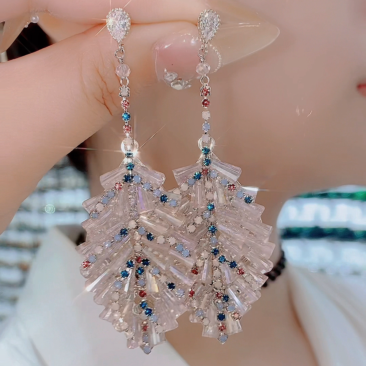 铜合金树脂耳饰 900-重工S925银针轻奢新品气质潮流法式灵动耳环