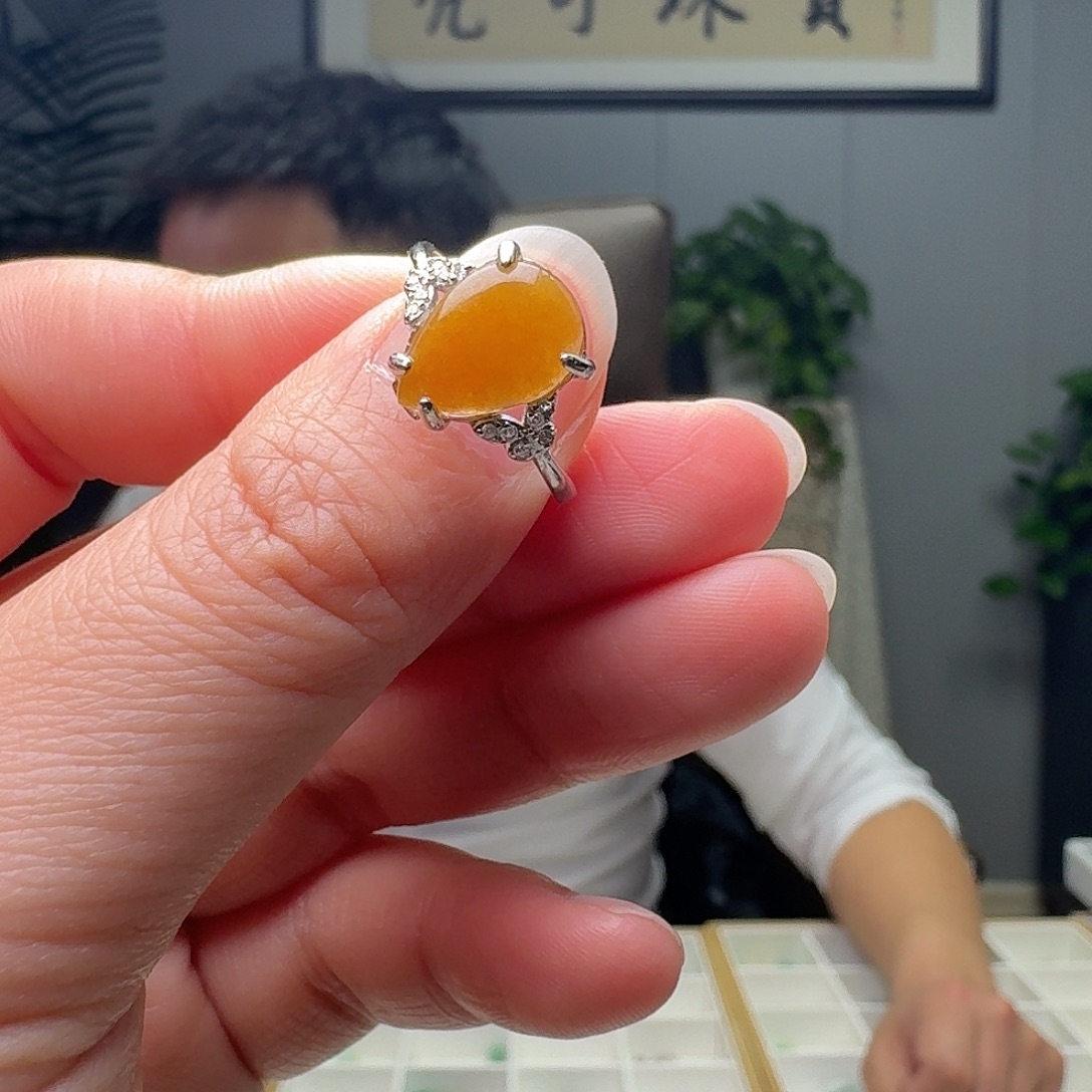 翡翠银S925镶嵌戒指天然