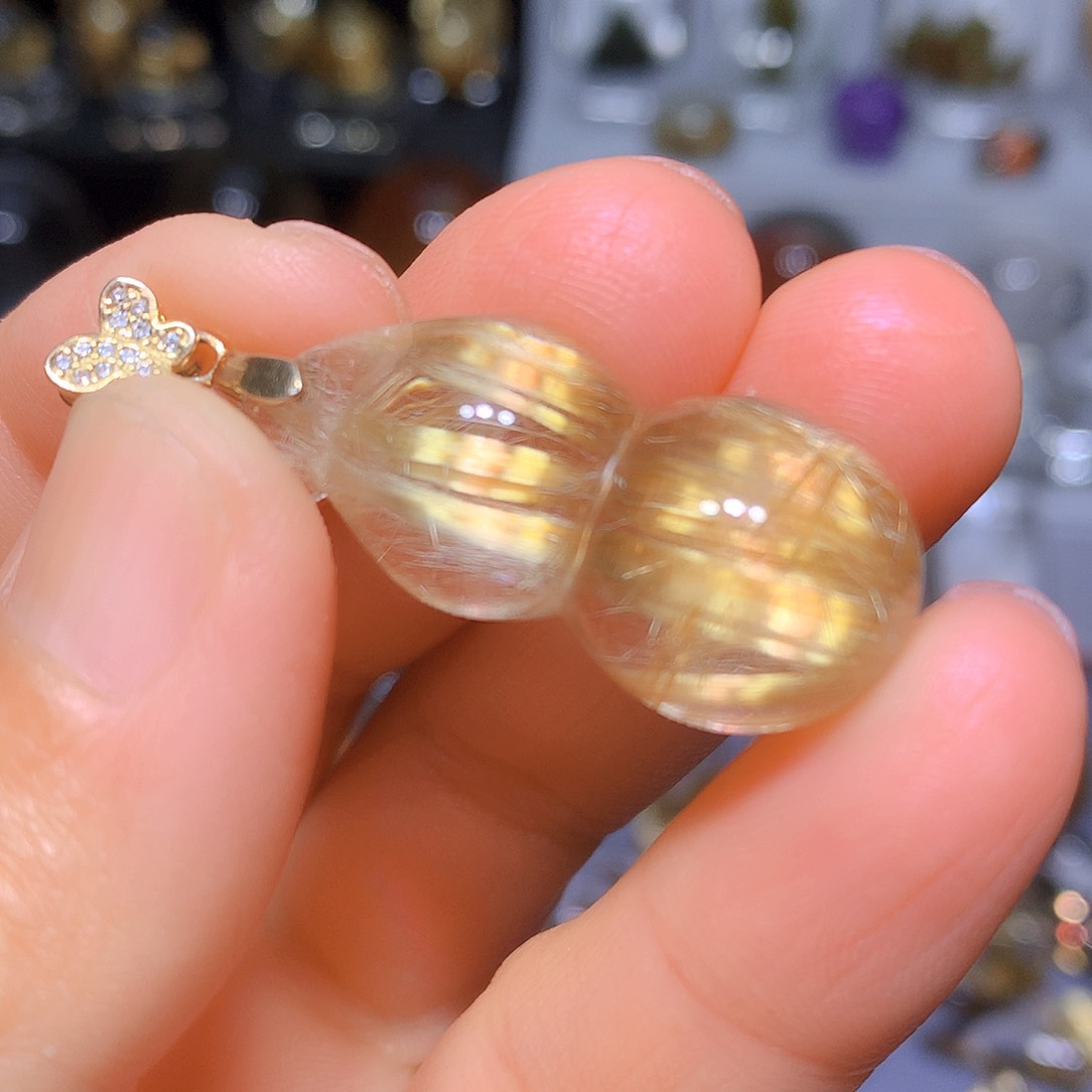 水晶吊坠银S925镀金镶嵌天然水晶