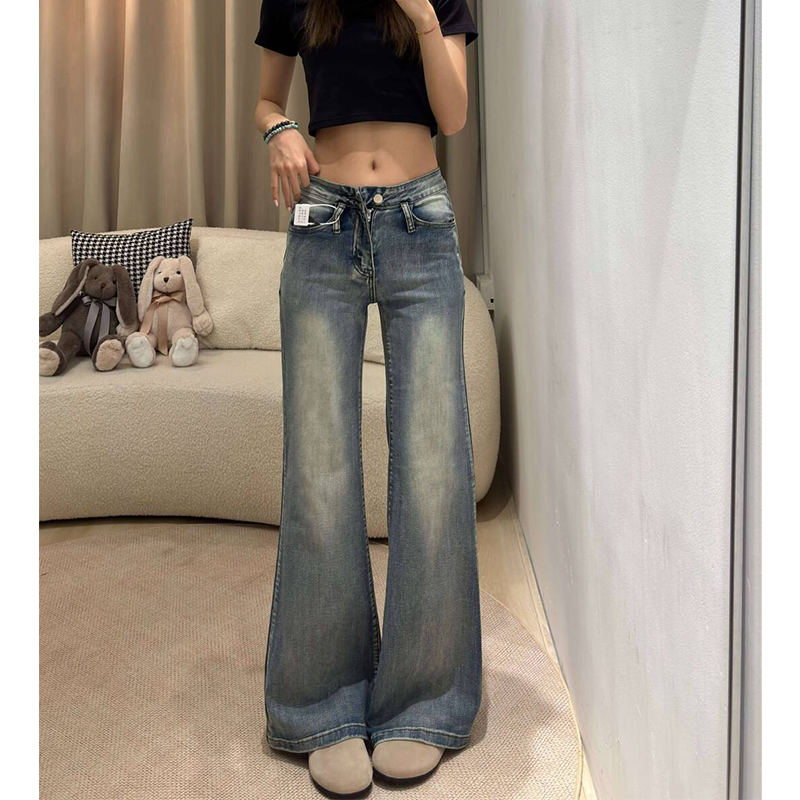 美式复古高级感微喇牛仔裤女2025秋季新款低腰辣妹显瘦喇叭直筒裤