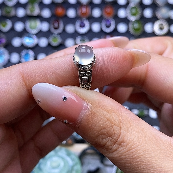 岫玉戒指银S925镶嵌戒指