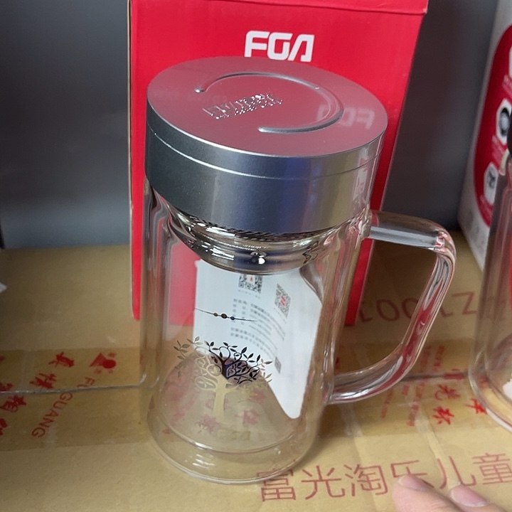 玻璃茶隔款富光把手杯银色盖